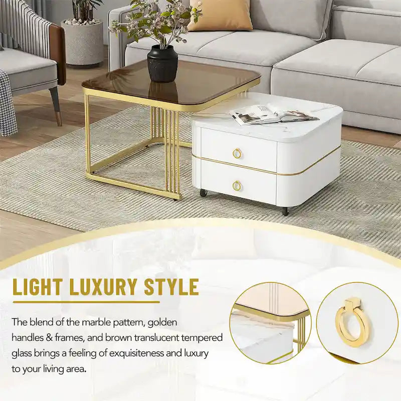 Table basse gigogne carrée 2-en-1 Harper&Bright Designs avec roulettes