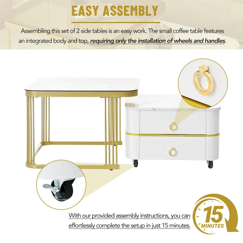 Table basse gigogne carrée 2-en-1 Harper&Bright Designs avec roulettes