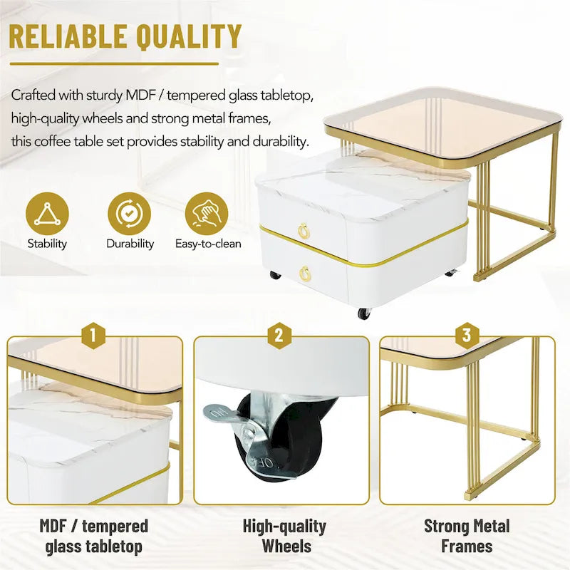 Table basse gigogne carrée 2-en-1 Harper&Bright Designs avec roulettes