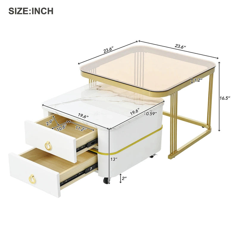 Table basse gigogne carrée 2-en-1 Harper&Bright Designs avec roulettes