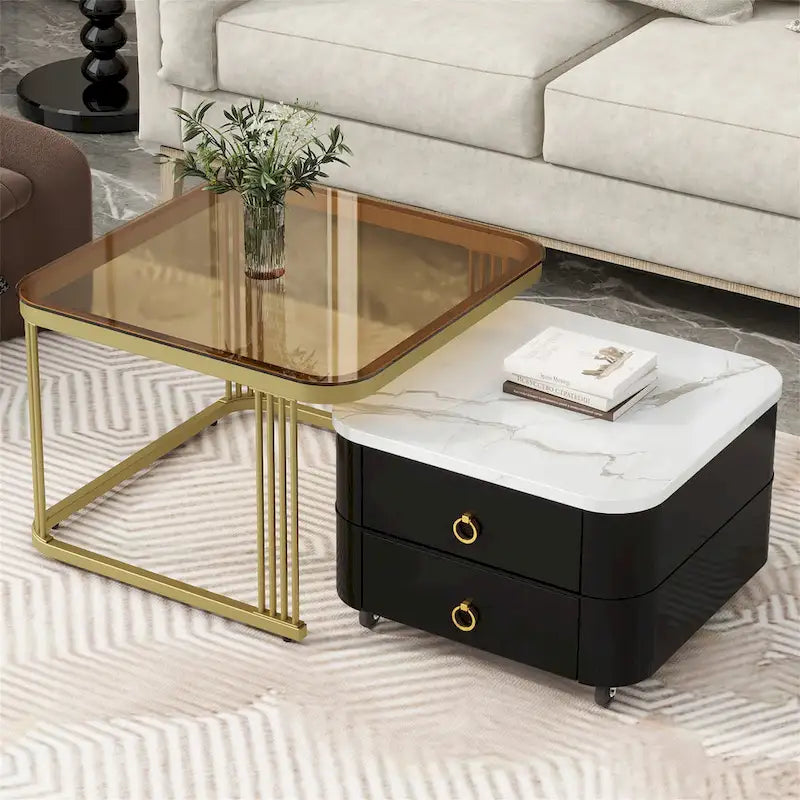 Table basse gigogne carrée 2-en-1 Harper&Bright Designs avec roulettes