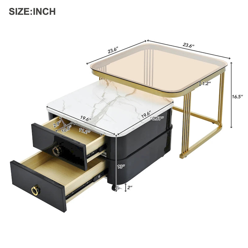 Table basse gigogne carrée 2-en-1 Harper&Bright Designs avec roulettes
