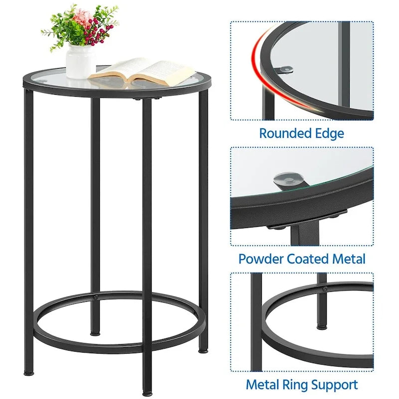 Table d'appoint ronde Yaheetech avec cadre en métal et plateau en verre