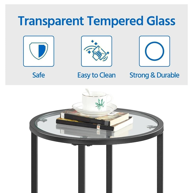 Table d'appoint ronde Yaheetech avec cadre en métal et plateau en verre