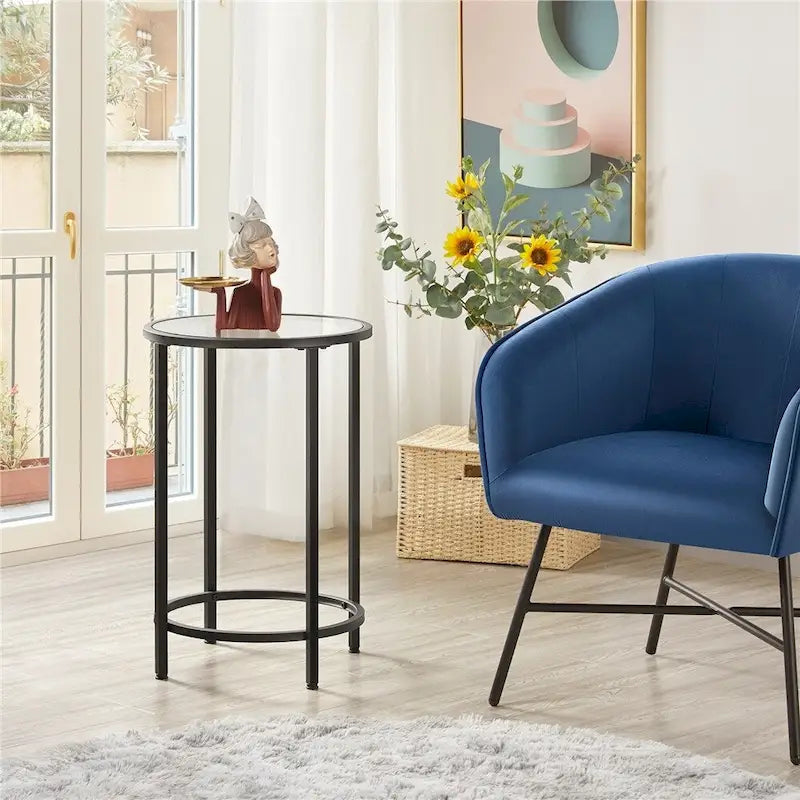 Table d'appoint ronde Yaheetech avec cadre en métal et plateau en verre