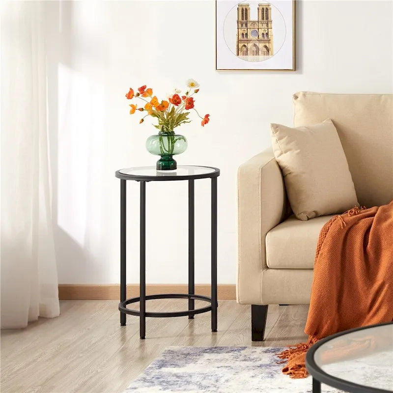 Table d'appoint ronde Yaheetech avec cadre en métal et plateau en verre