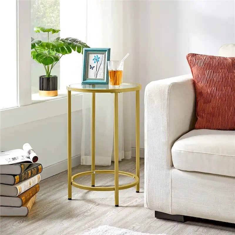 Table d'appoint ronde Yaheetech avec cadre en métal et plateau en verre