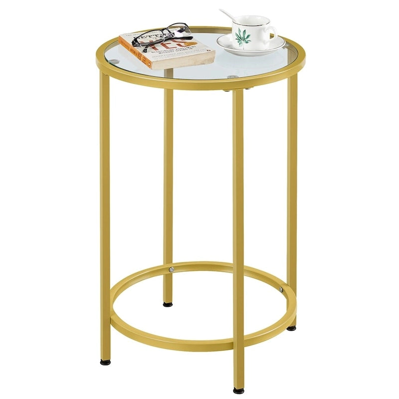 Table d'appoint ronde Yaheetech avec cadre en métal et plateau en verre