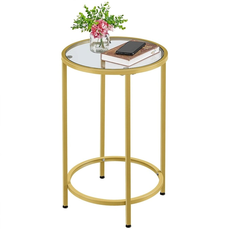 Table d'appoint ronde Yaheetech avec cadre en métal et plateau en verre