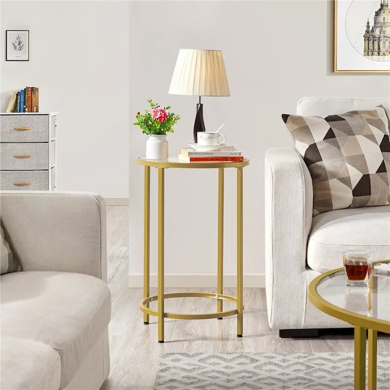 Table d'appoint ronde Yaheetech avec cadre en métal et plateau en verre