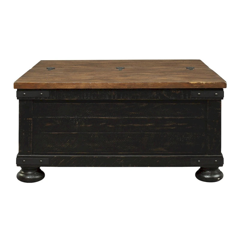 Table basse carrée relevable avec coffre de rangement, marron et noir