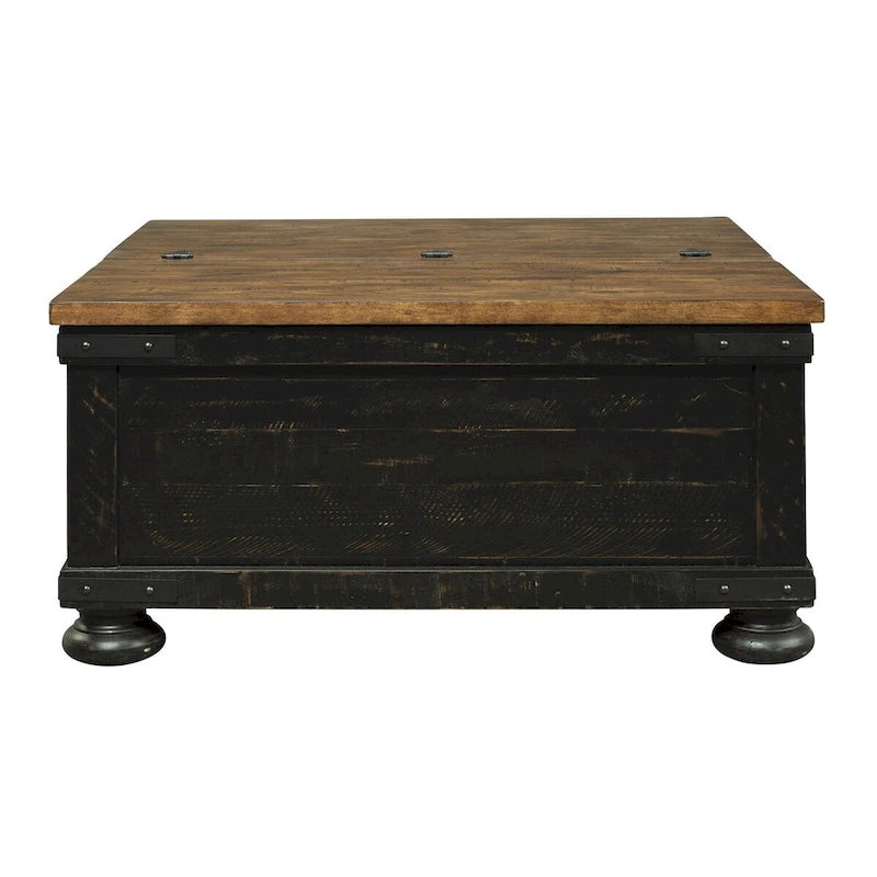 Table basse carrée relevable avec coffre de rangement, marron et noir