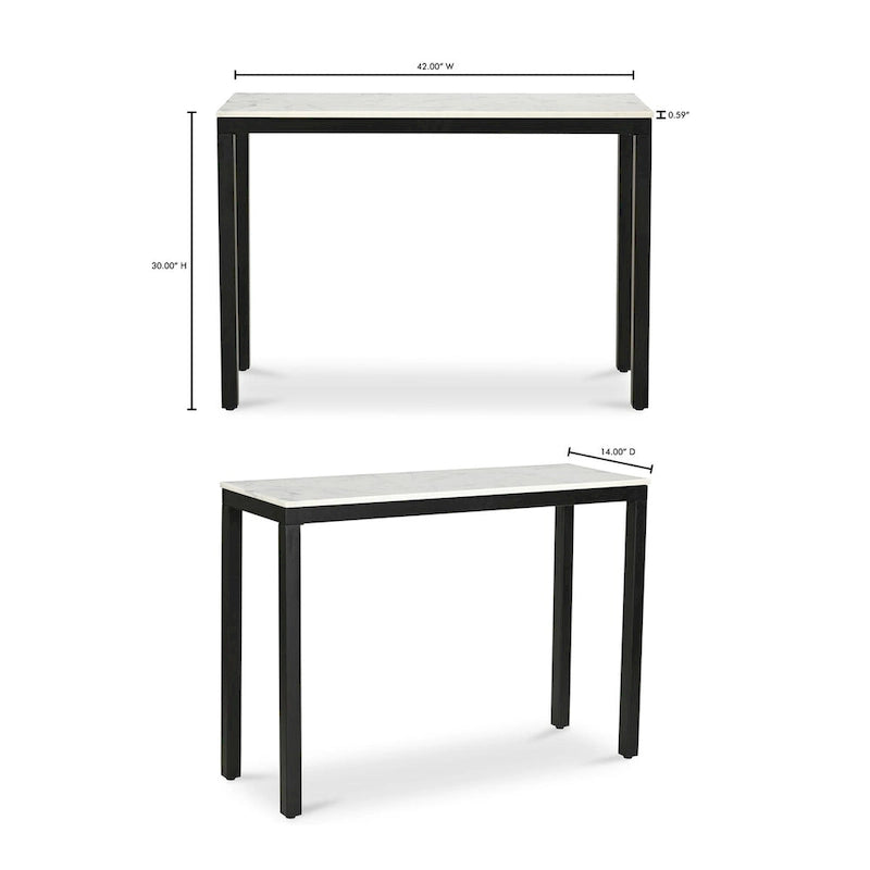 Console moderne Aurelle Home Pariso avec plateau en marbre blanc - 42 L x 30 H x 14 P