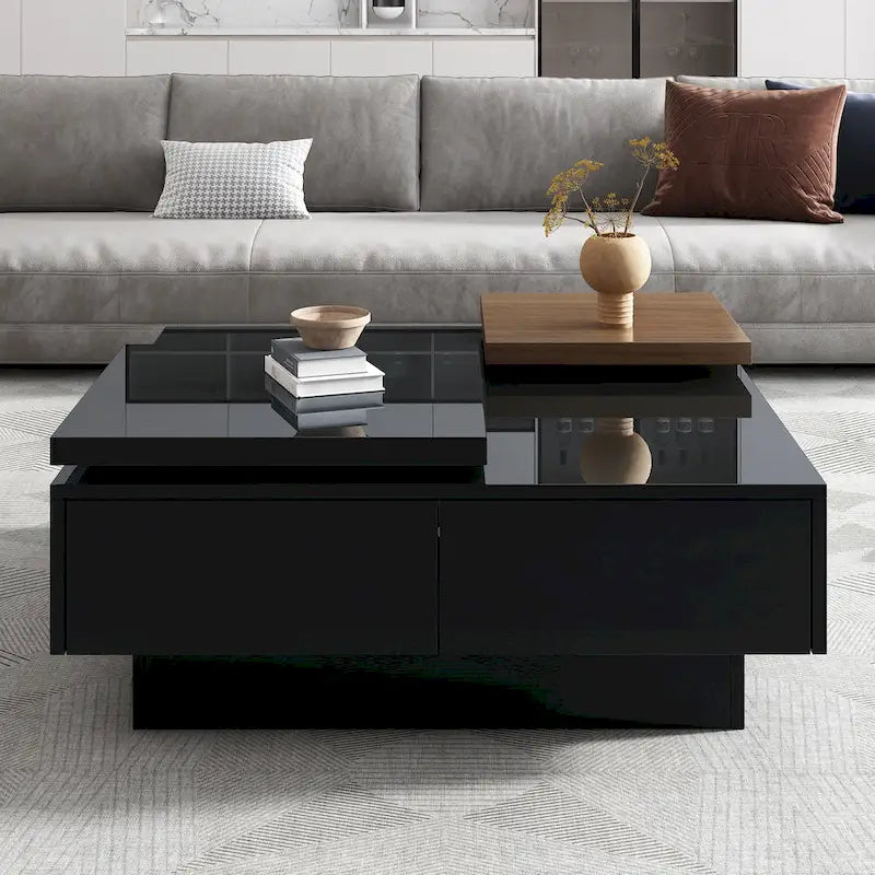 Table basse carrée en bois finition laquée brillante