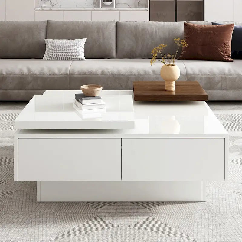 Table basse carrée en bois finition laquée brillante