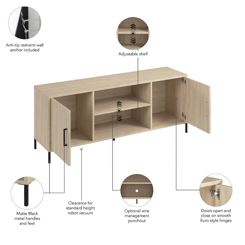 Meuble TV Bush Furniture Essence 58W avec portes et étagères