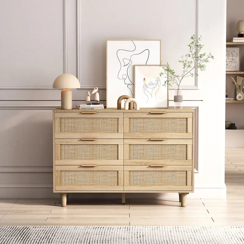 Commode en rotin à 6 tiroirs - 110 L x 40 l x 75 H cm