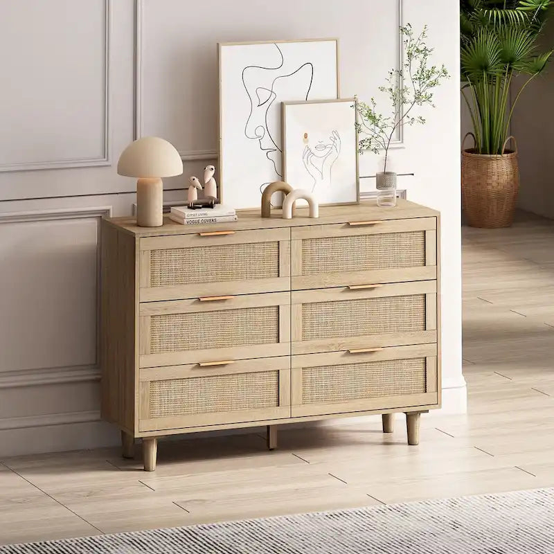 Commode en rotin à 6 tiroirs - 110 L x 40 l x 75 H cm