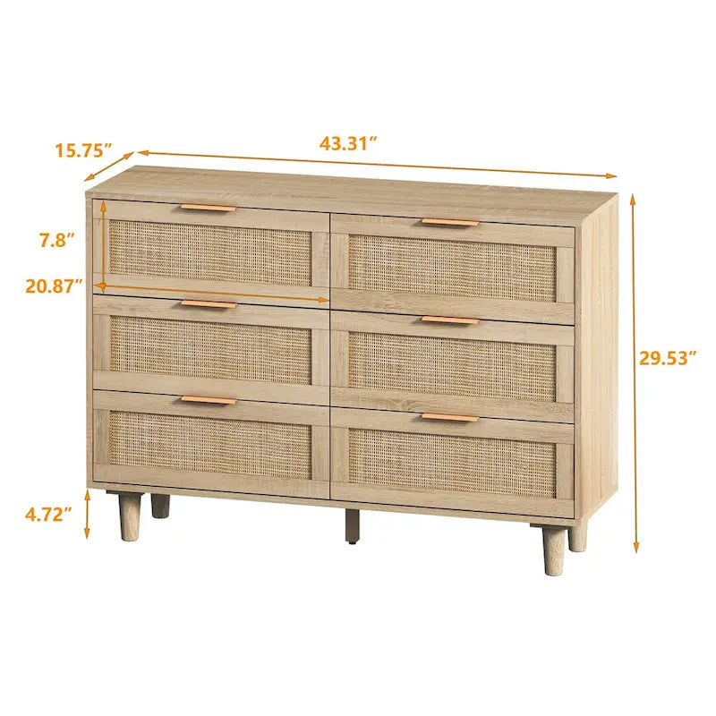 Commode en rotin à 6 tiroirs - 110 L x 40 l x 75 H cm