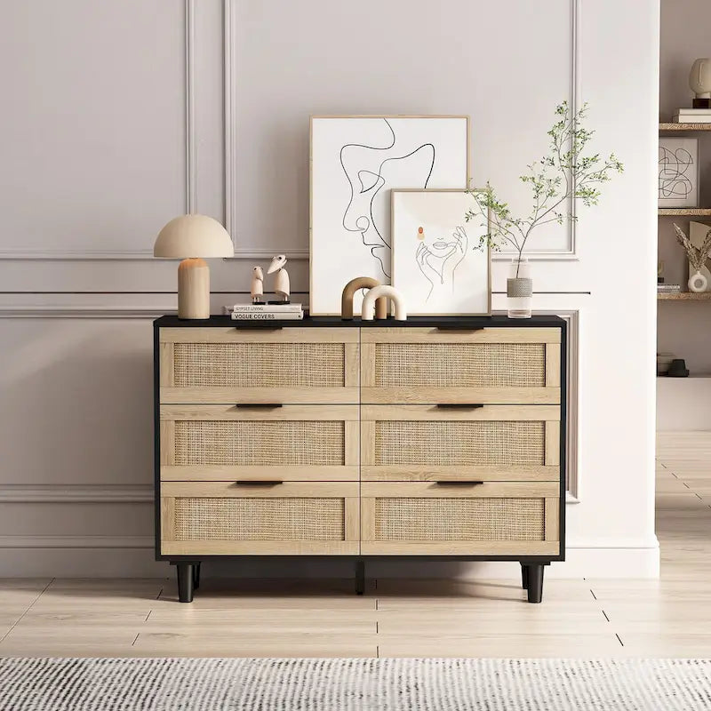 Commode en rotin à 6 tiroirs - 110 L x 40 l x 75 H cm