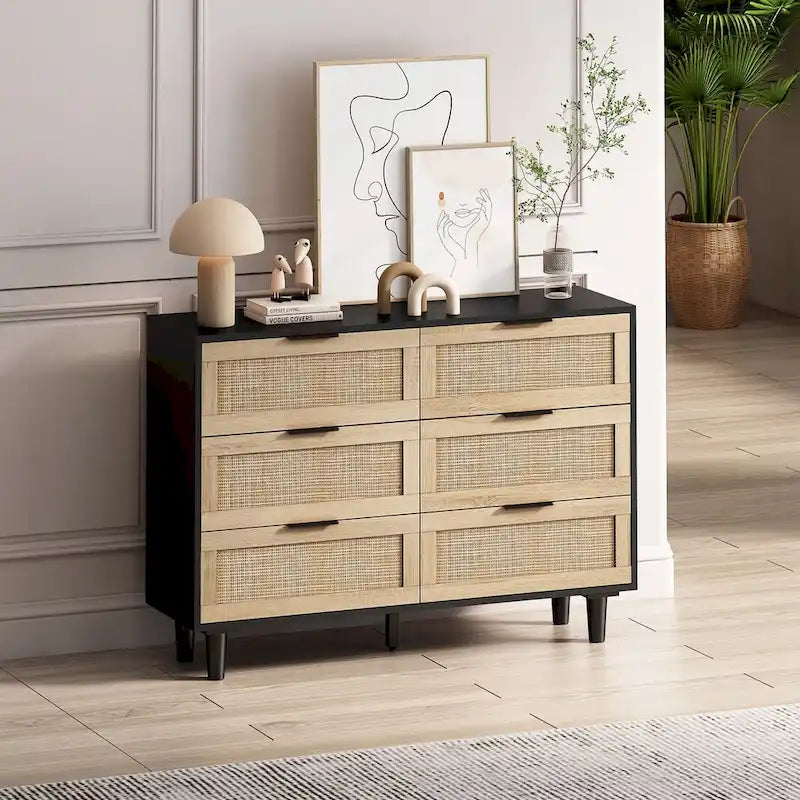 Commode en rotin à 6 tiroirs - 110 L x 40 l x 75 H cm