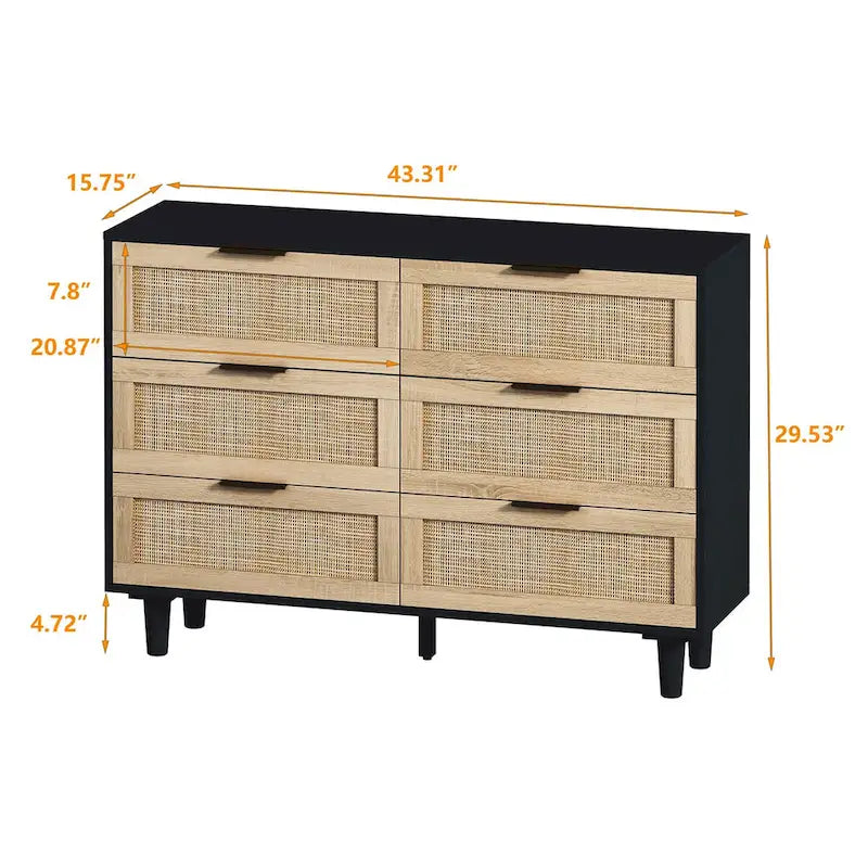 Commode en rotin à 6 tiroirs - 110 L x 40 l x 75 H cm