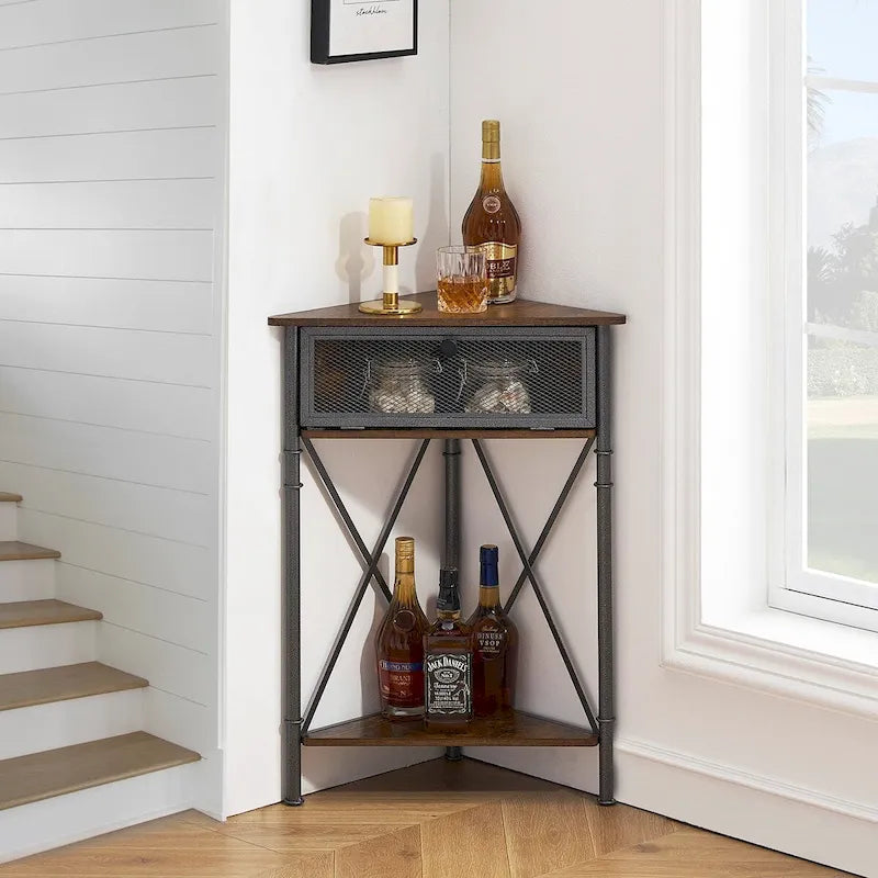 Table d'angle Javlergo avec tiroir et étagère de rangement, meuble bas triangulaire indépendant pour cuisine, salon et chambre