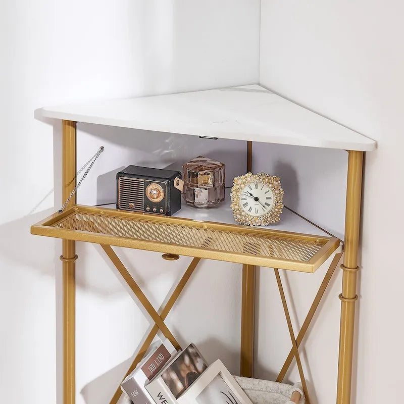 Table d'angle Javlergo avec tiroir et étagère de rangement, meuble bas triangulaire indépendant pour cuisine, salon et chambre