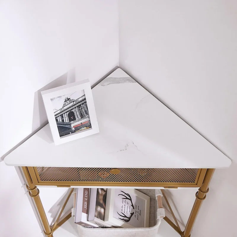Table d'angle Javlergo avec tiroir et étagère de rangement, meuble bas triangulaire indépendant pour cuisine, salon et chambre