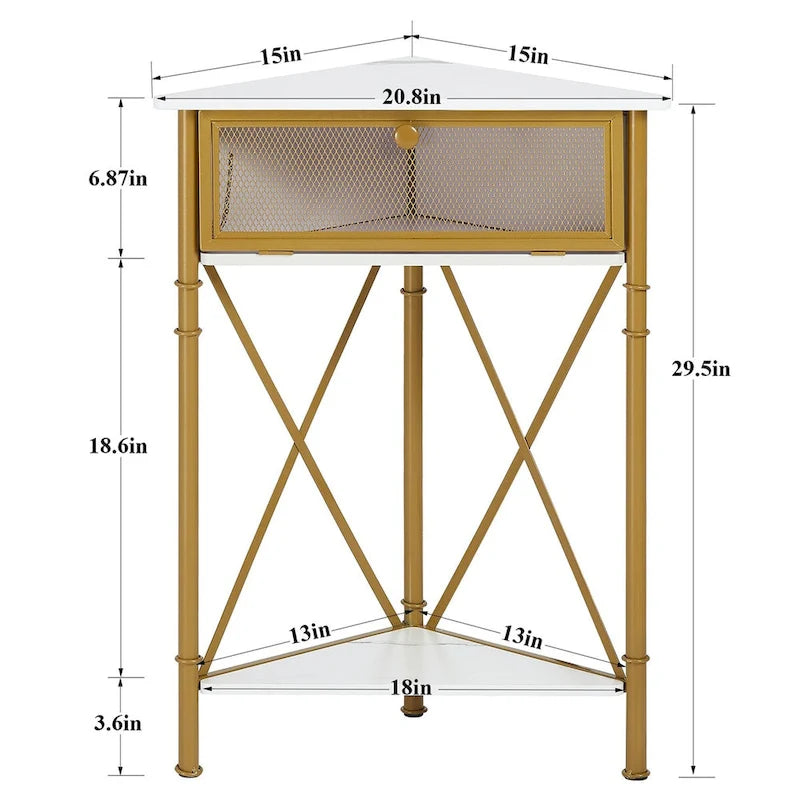 Table d'angle Javlergo avec tiroir et étagère de rangement, meuble bas triangulaire indépendant pour cuisine, salon et chambre