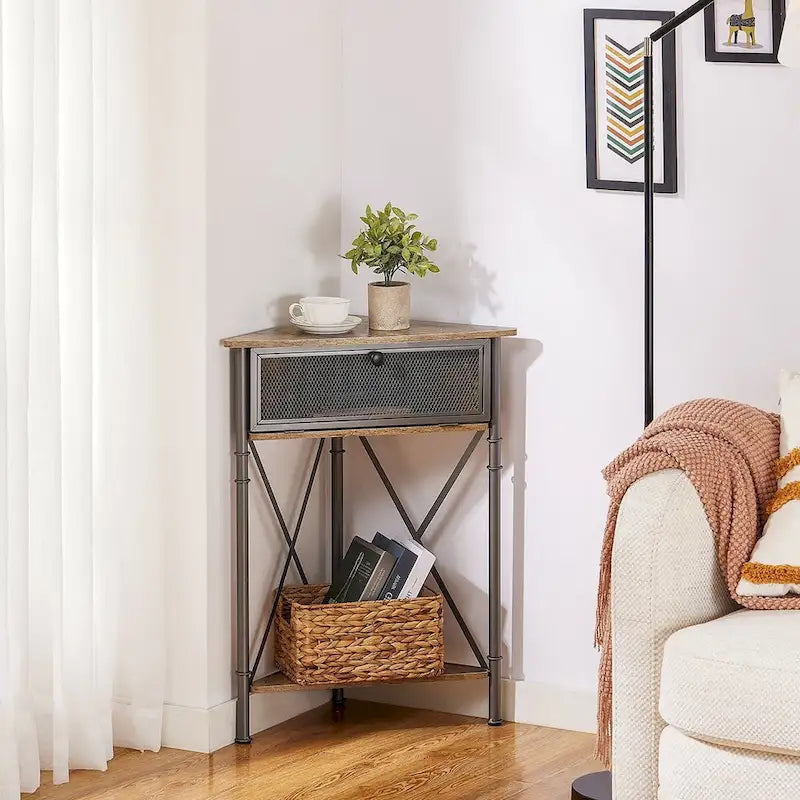 Table d'angle Javlergo avec tiroir et étagère de rangement, meuble bas triangulaire indépendant pour cuisine, salon et chambre