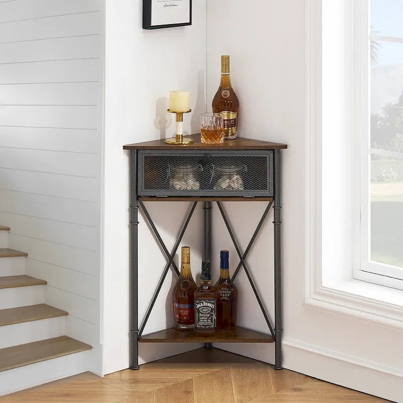 Table d'angle Javlergo avec tiroir et étagère de rangement, meuble bas triangulaire indépendant pour cuisine, salon et chambre