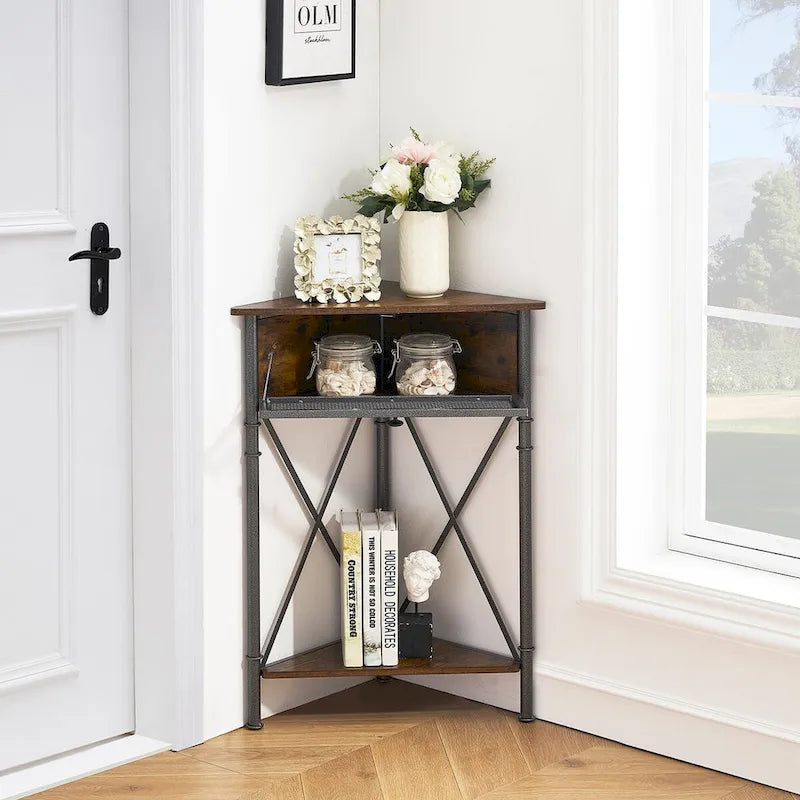 Table d'angle Javlergo avec tiroir et étagère de rangement, meuble bas triangulaire indépendant pour cuisine, salon et chambre
