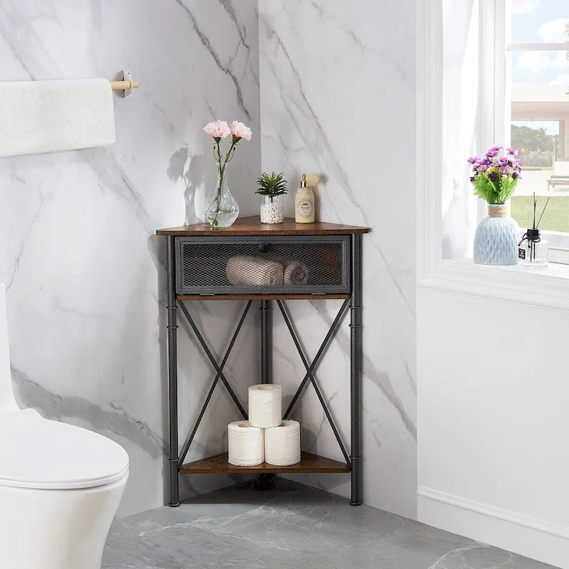 Table d'angle Javlergo avec tiroir et étagère de rangement, meuble bas triangulaire indépendant pour cuisine, salon et chambre