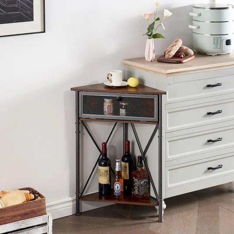 Table d'angle Javlergo avec tiroir et étagère de rangement, meuble bas triangulaire indépendant pour cuisine, salon et chambre