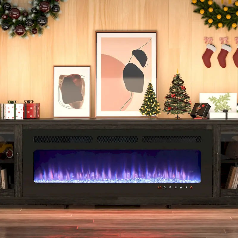 Meuble TV avec cheminée électrique moderne 80 po