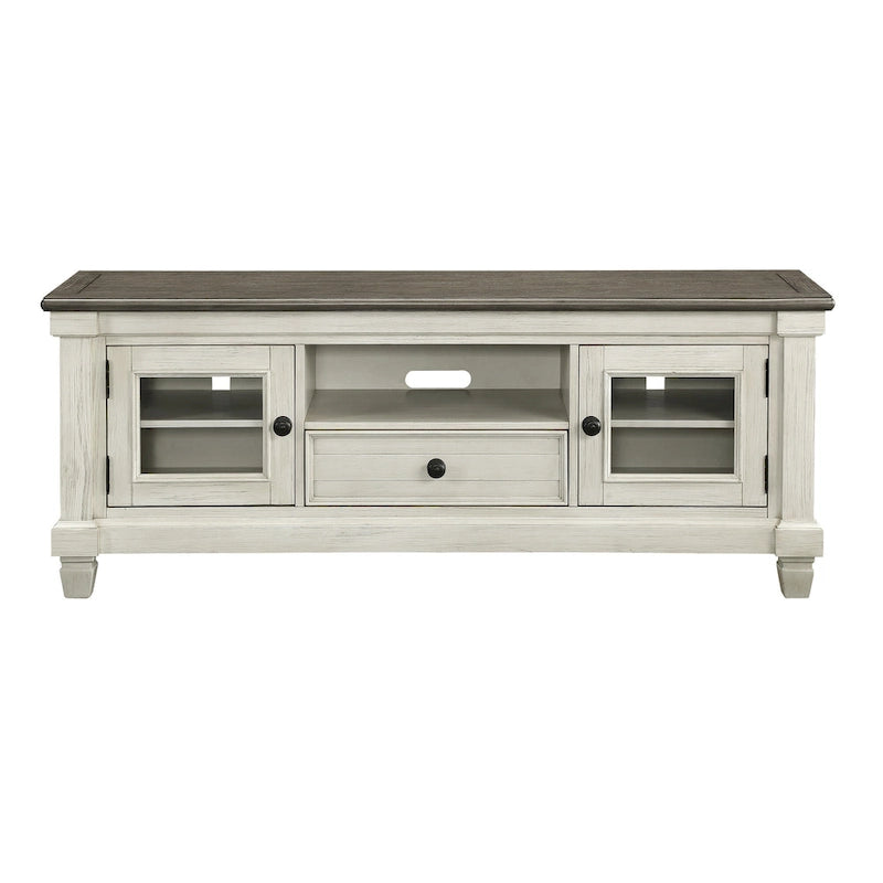 Meuble TV/console multimédia Rome de 64 pouces, blanc, marron, bois massif