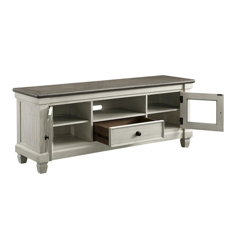 Meuble TV/console multimédia Rome de 64 pouces, blanc, marron, bois massif
