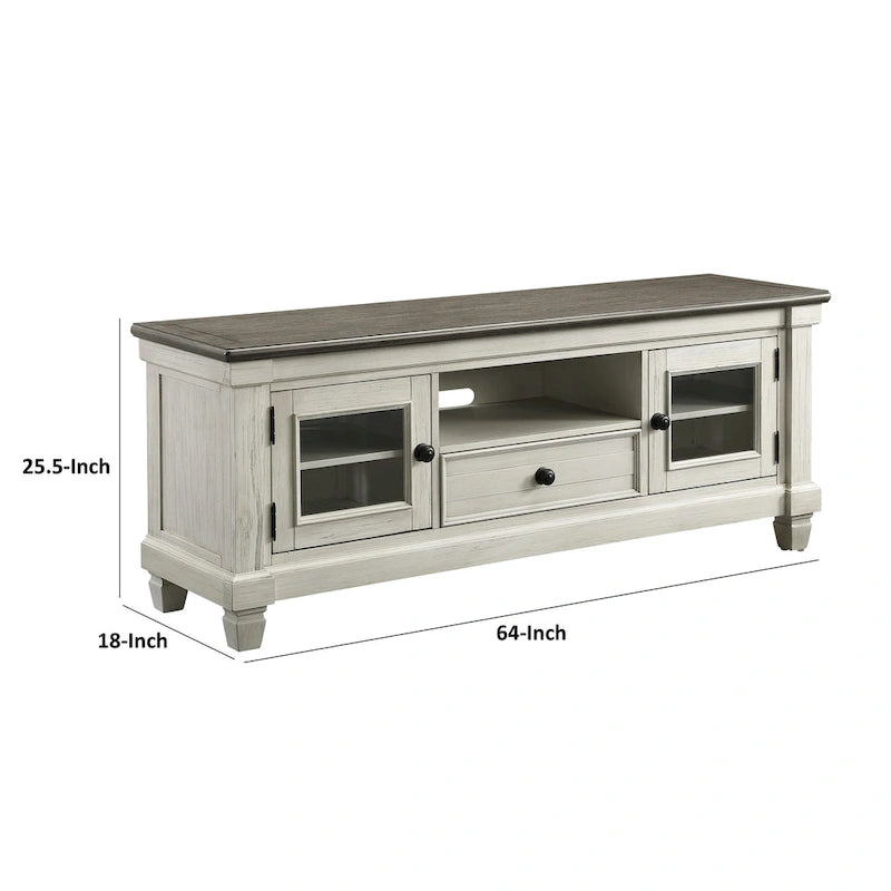 Meuble TV/console multimédia Rome de 64 pouces, blanc, marron, bois massif