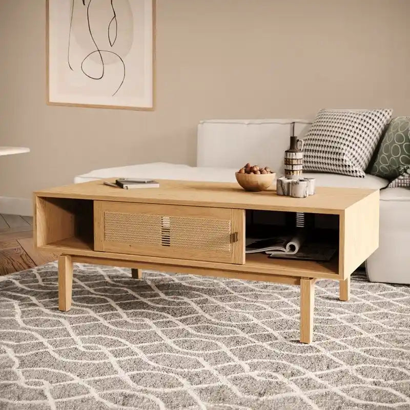 Table basse en bois de chêne Studio London Lucas avec rangement pour salon