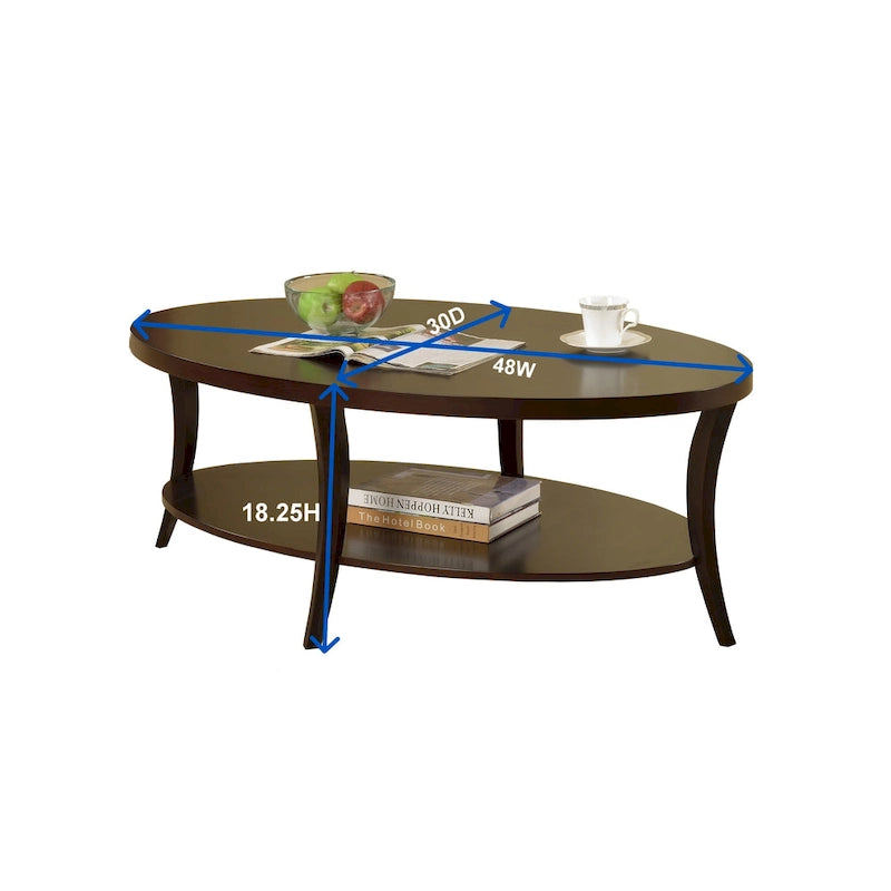 Table basse ovale avec étagère