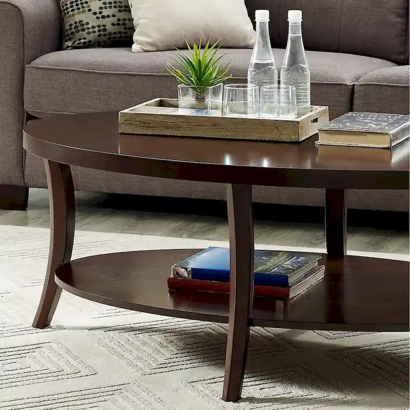 Table basse ovale avec étagère