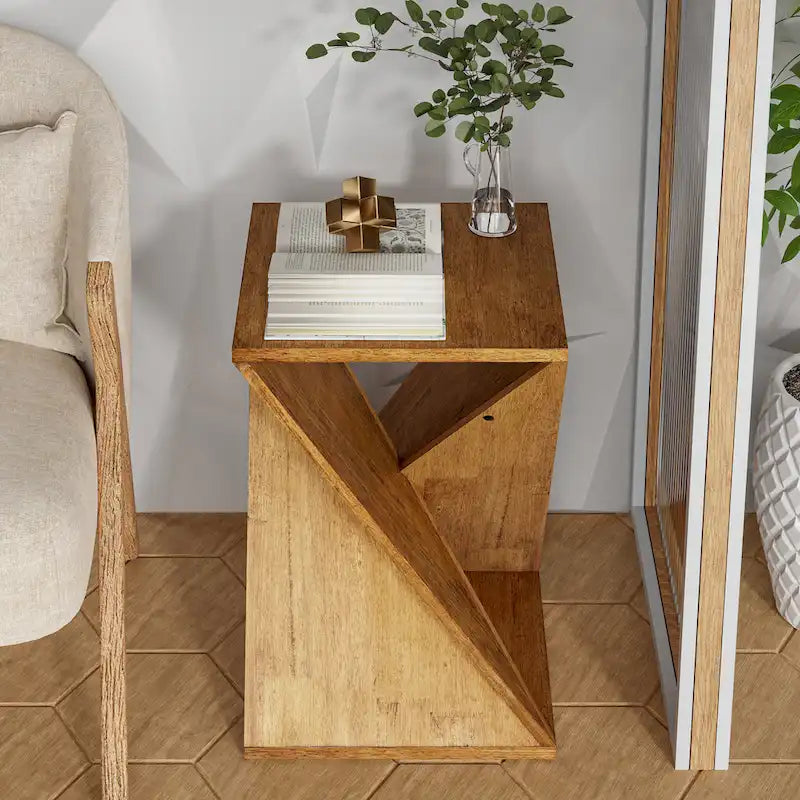 COZAYH Table d'appoint de ferme carrée en bois massif Support à plantes rustique avec motif torsadé, bois naturel, noir