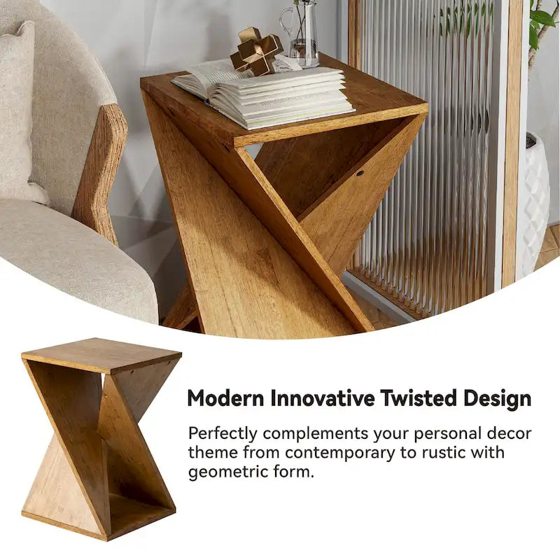 COZAYH Table d'appoint de ferme carrée en bois massif Support à plantes rustique avec motif torsadé, bois naturel, noir