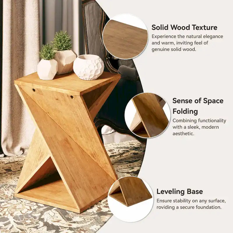 COZAYH Table d'appoint de ferme carrée en bois massif Support à plantes rustique avec motif torsadé, bois naturel, noir
