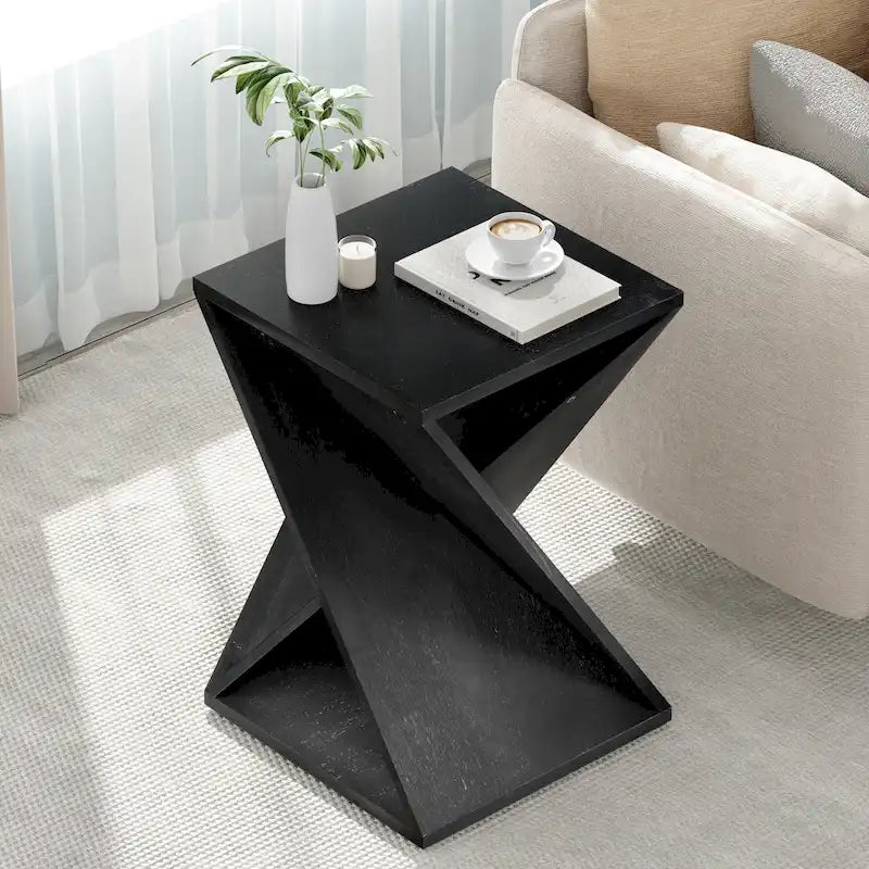 COZAYH Table d'appoint de ferme carrée en bois massif Support à plantes rustique avec motif torsadé, bois naturel, noir