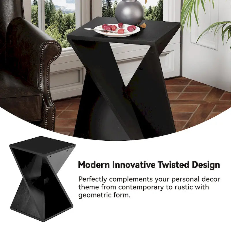 COZAYH Table d'appoint de ferme carrée en bois massif Support à plantes rustique avec motif torsadé, bois naturel, noir