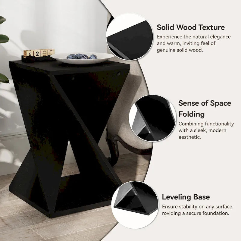 COZAYH Table d'appoint de ferme carrée en bois massif Support à plantes rustique avec motif torsadé, bois naturel, noir