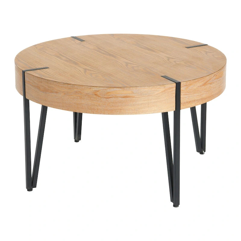 Table basse ronde en bois recyclé - 80x80x46