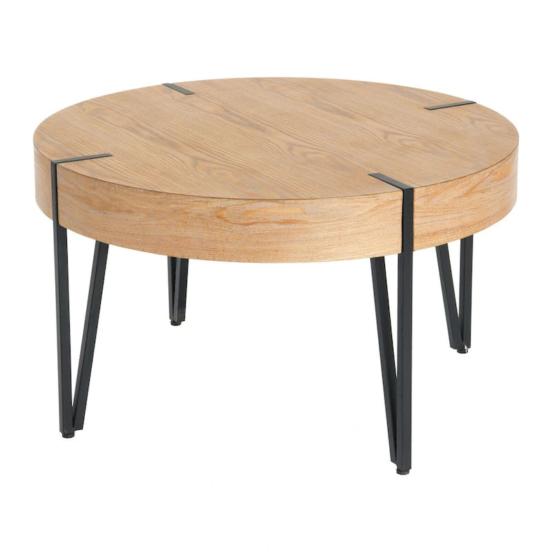 Table basse ronde en bois recyclé - 80x80x46